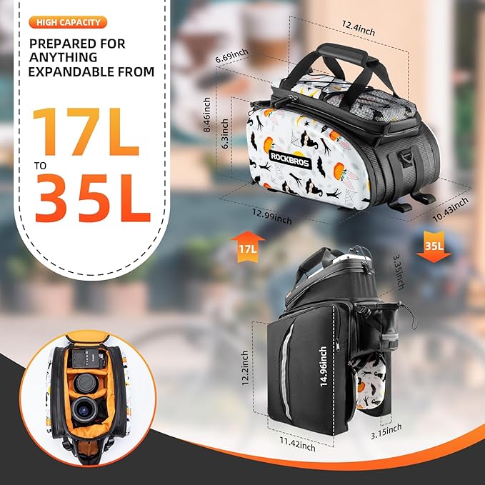 ROCKBROS Bike Rack Bag Trunk Waterproof Bike Bags for Bicycle Rear Rack EVA Hard Shell Bicycle Rear Seat Cargo Pack Pannier 35L White