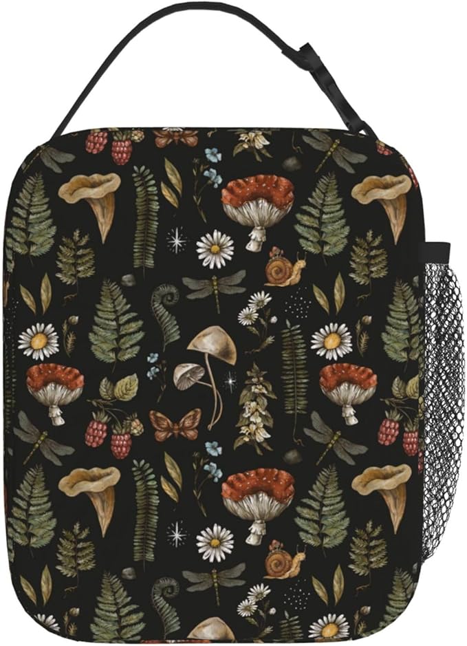 Vintage Witchcraft Mushroom Insulated Lunch Bag Reusable Cooler Lunch Box Portable Leakproof Thermal Container Tote Bags for Girls Boys School Travel