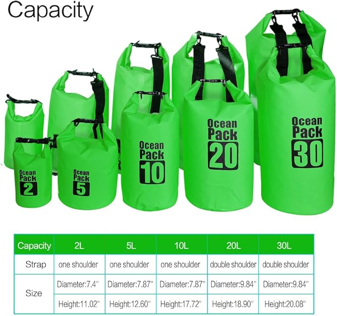 Dry Sack/Floating Waterproof Bag 2L/5L/10L/20L/30L for Boating, Kayaking, Hiking, Snowboarding, Camping, Rafting, Fishing and Backpacking