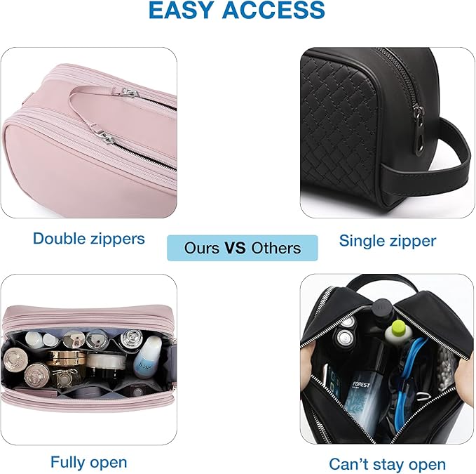 BAGSMART Toiletry Bag for Men, Travel Toiletry Organizer Dopp Kit Water-resistant Shaving Bag for Toiletries Accessories, Door Room Essentials,Pink-large