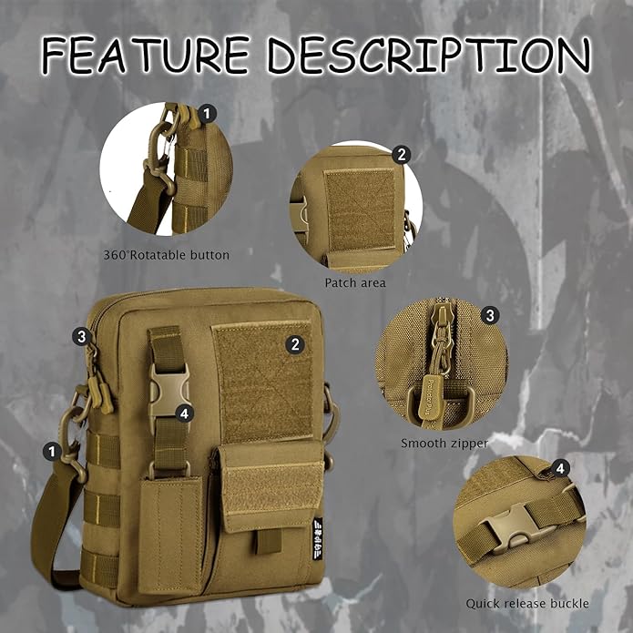 Protector Plus Tactical Messenger Bag Men Military MOLLE Crossbody Pack (Patch Included)