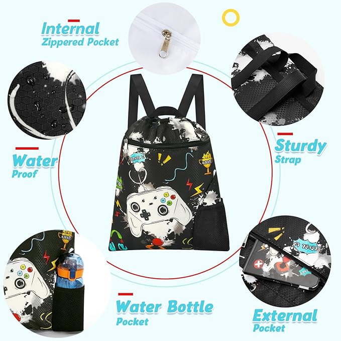 WAWSAM Gym Drawstring Backpack String Bag - 15” x 17” Sports Gym Bag for Kids Waterproof Swimming Beach Shopping Yoga Bag