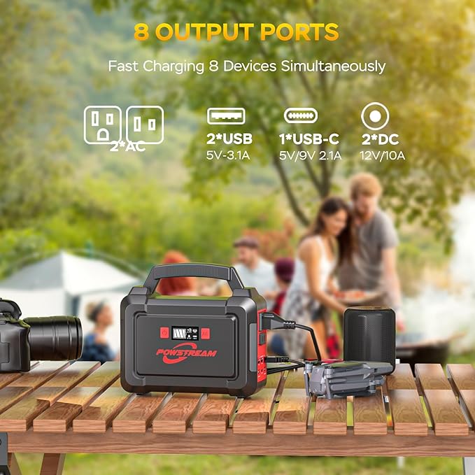 POWSTREAM Solar Powered Generator 167Wh Portable Power Station with Solar Panel 30W Included, 100W Power Bank with AC Outlet QC3.0 for Camping Boat Trip Hunting Outdoor Adventures Emergency Backup