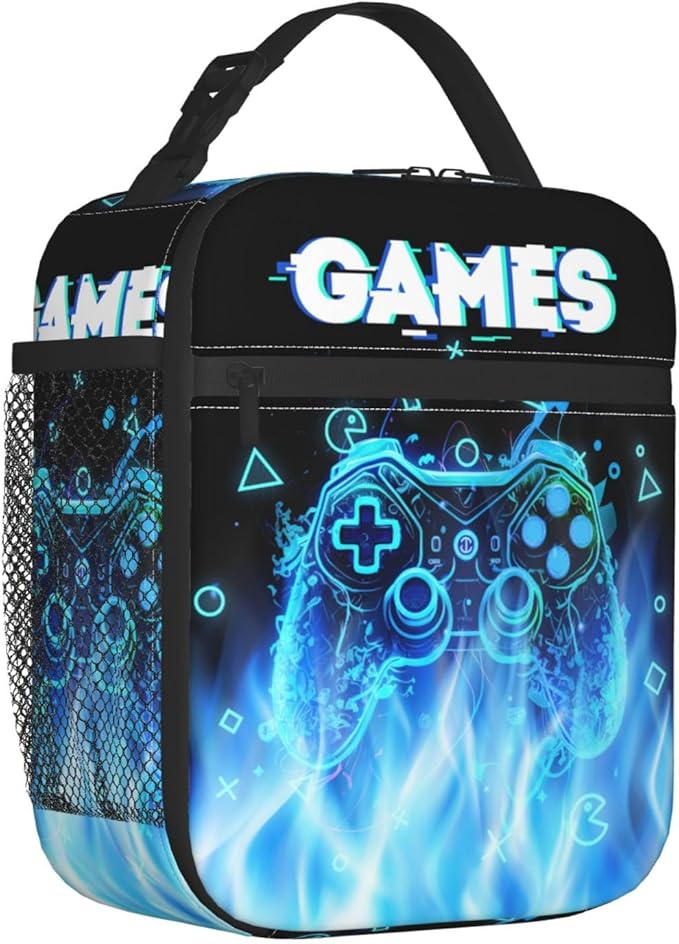 Blue Video Games Joystick Gamer Lunch Bag For Boys Kids Fun Reusable Lunch Box Insulated Meal Bags Portable Lunch Tote For Girls School Men Work Travel
