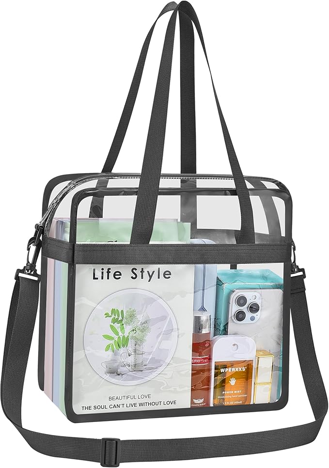 USPECLARE Clear Tote Stadium Approved, Security Travel & Gym Clear Bag for Work Sports Games Concerts