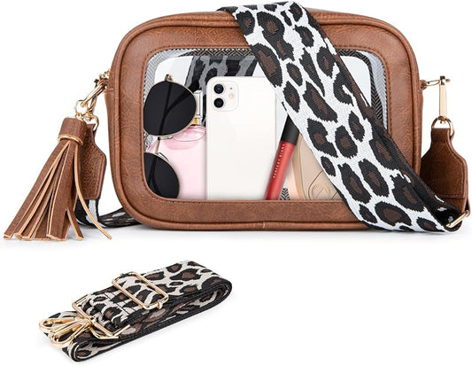 Viva Terry Clear Bag for Stadium Events Approved, Small Clear Crossbody Purse with 2 Adjustable Straps for Makeup Toiletry