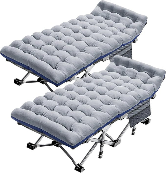 ABORON 2PK Folding Camping Cot for Adults, Double Layer 1200D, 500lb Capacity, Heavy Duty Guest Cot with Mat & Carrying Bag for Indoor & Outdoor Use