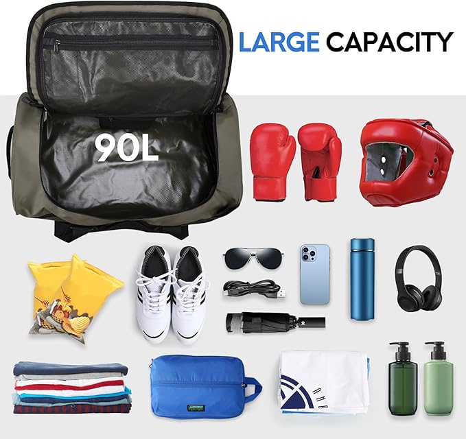 Haimont Large Duffle Bag for Men Women, Convertible Duffel Backpack, Heavy Duty Back Pack for Travel, Outdoor, Camping Hiking, Army Green 90L