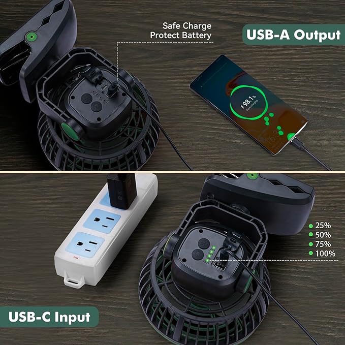 Durapower Clip-on Camping Fan with LED Lantern, Magnetic Base & Hanging Hook – Ideal for Travel, Tent, RV, Picnic, Treadmill, Stroller, Golf Cart & Home