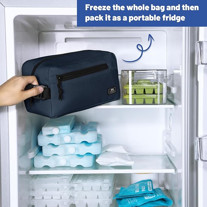 MIER Freezable Snack Bags Small Frozen Mini Cooler Lunch Bag Freezer Insulated Pouch for Adults Work Travel On-the-go,Dark Blue