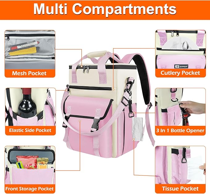 Cooler Backpack, 36 Cans Insulated & Leak Proof Backpack Cooler for Women, Stylish & Portable & Waterproof Cooler Bag, Soft Ice Chest Lunch Box for Beach Picnic Outdoor Travel Work