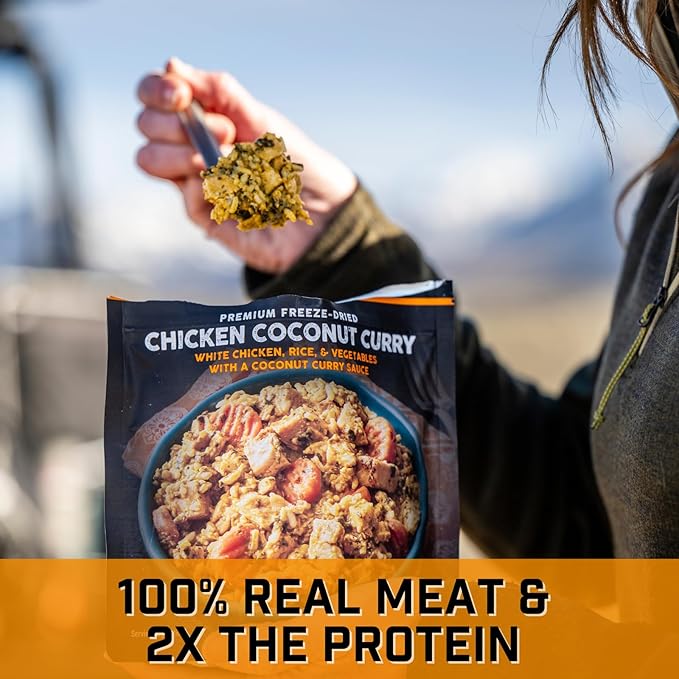 Peak Refuel Chicken Coconut Curry | Freeze Dried Backpacking and Camping Food | Amazing Taste & Quality | High Protein | Real Meat | Quick Prep (2 Serving Pouch)