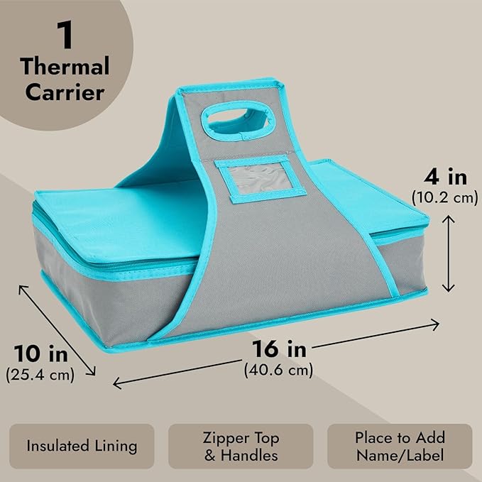 Juvale Thermal Insulated Casserole Carrier - Food Warmer Bag Container to Keep Food Hot for Lunch, Potluck Dish, Picnics, Pie, Transport (Teal and Gray, 16x10x4 in)