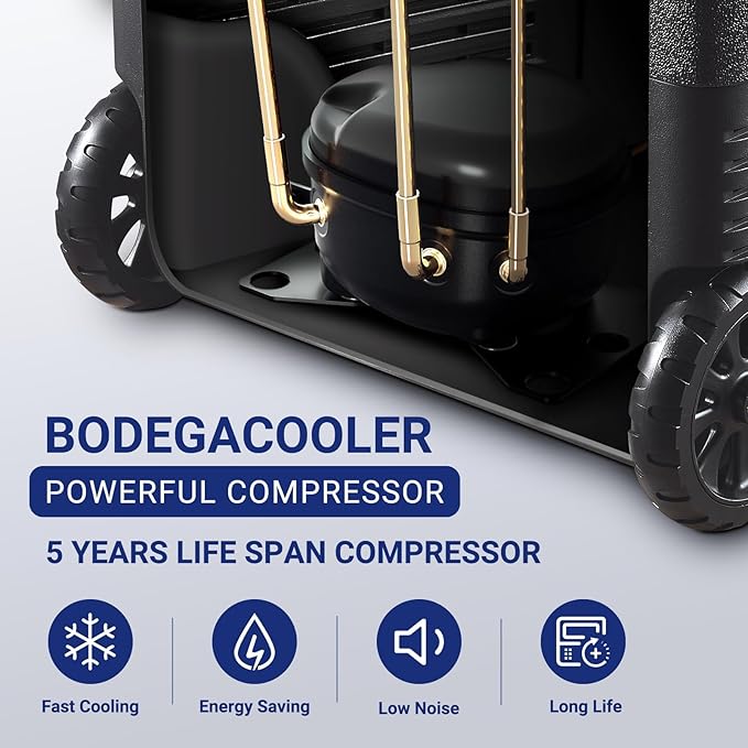 BODEGACOOLER 12 Volt Car Refrigerator,58QT(55L) Car Fridge with Wheels,RV Portable Freezer Single Zone,with APP Control,-4℉-68℉ Car Cooler,12/24V DC & 100-240V AC,for Travel,Camping,Outdoor,Vehicles