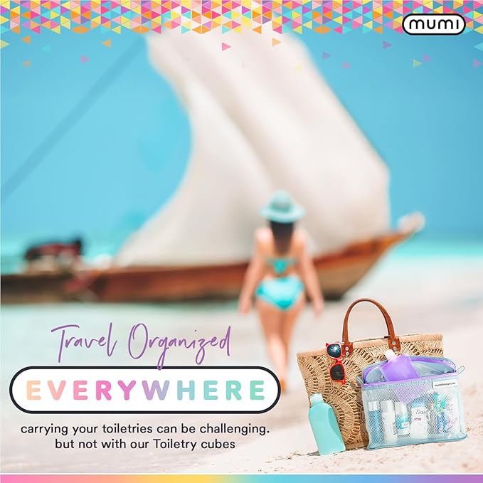 MUMI Travel Toiletry Bag Set of 3 – Clear TSA Approved Toiletry Bags for Women – Reusable Water-Resistant Makeup Organizer Pouches for Skincare, Cosmetics, Travel Accessories, Airport Packing - Purple