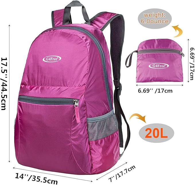 G4Free 20L Lightweight Packable Backpack Travel Hiking Daypack Foldable Backpack for Men Women