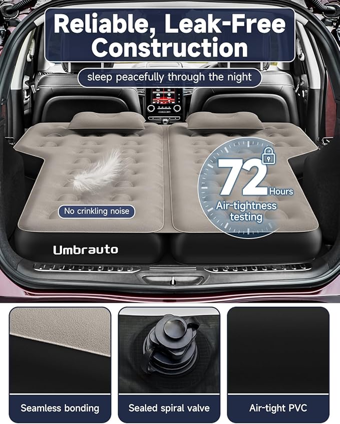 Heavy-Duty Durability SUV Air Mattress for Car Bed Camping: Soft Flocked Top, Leakproof PVC Core, Extra Thick 210T Bottom, Quick Set-Up w/Electric Pump, Built to Last for Van and Trunk Airbeds