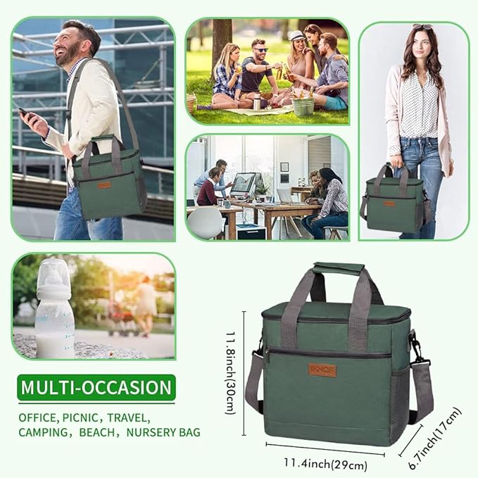 iknoe Large Cooler Bag Collapsible, 15L Insulated Bags, Leakproof Lunch Cooler Tote with Multi-Pockets for Adult, Insulated Lunch Box for Beach, Picnic, Work, Grayish Green 24-Can