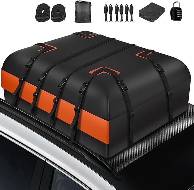 Car Rooftop Waterproof Bag,20 Cubic Feet Large Capacity Waterproof Car Rooftop Cargo Carrier Roof Bag for All Vehicle with/Without Racks-Anti-Slip Mat,10 Straps,6 Door Hooks,Luggage Lock