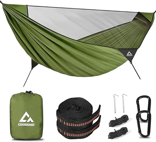 Camping Hammock with Mosquito Net, 2 Person Hammock Tent, Portable, Parachute Nylon for Indoor, Outdoor, Hiking, Backpacking, Backyard, Beach, Travel (Hold Up to 500lbs)