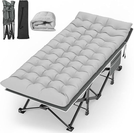 Suteck Camping Cot, 32In XXL Folding Camping Cot Heavy Duty Sleeping Bed for Adults 1200D Double Layer Oxford Cots for Camping W/Pilllow Mattress Carry Bag for Home Office Nap Beach Travel, 500LBS