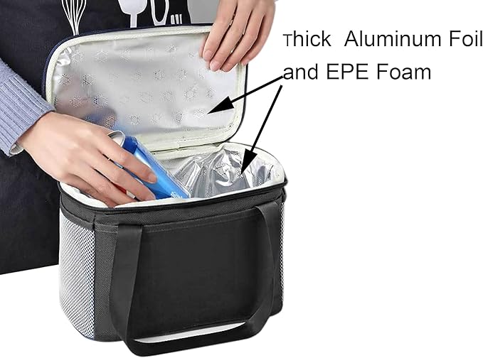 Yansanido 6L Thickened Black Reusable Insulated Lunch Bag for Women and Men Travel Picnic and Lunch Box (Small, Black)