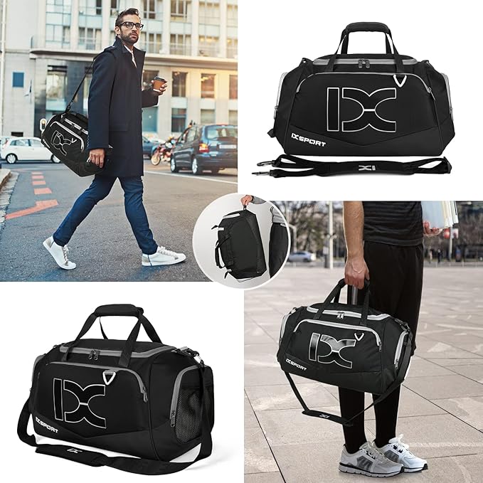 Sports Gym Bag，INOXTO Travel Duffel Bag with Dry Wet Pocket And Shoe CompartmentFor Women and Men，40L/55L Fitness Waterproof Weekender Bag For Swim Sports Travel Working Out (Black white, 40L)