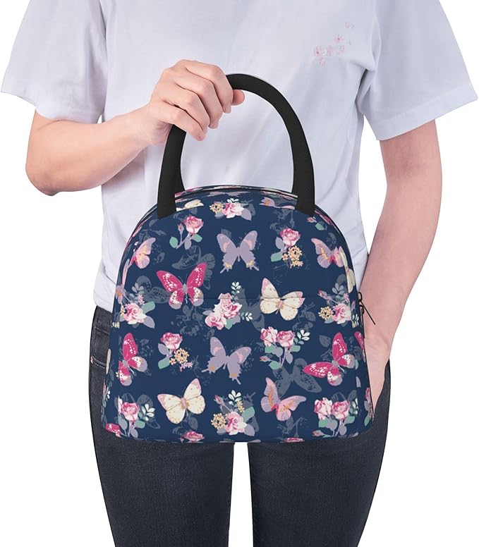 Lunch Bag Lunch Box for Women Men Boys Girls, Reusable Insulated Lunch Tote Bag, Leakproof Thermal Cooler Sack Food Handbags High Capacity for Work School Picnic Camping Gifts (Butterfly)