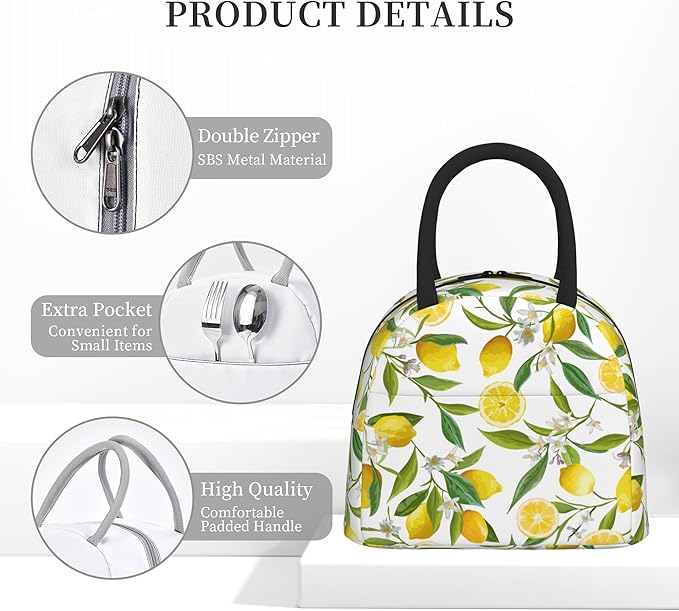 Lemon Lunch Bag Lunch Box for Women Men Boys Girls, Reusable Insulated Lunch Tote Bag, Leakproof Thermal Cooler Sack Food Handbags High Capacity for Work School Picnic Camping Gifts