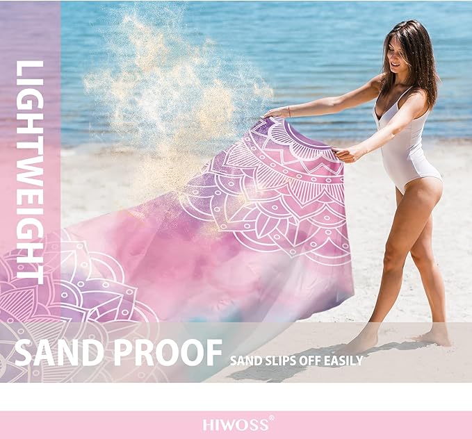 Beach Blanket Waterproof Sandproof Oversized 95”x 80”,Sand Free Beach Mat with Corner Pockets,Portable Mesh Bag for Beach Festival,Picnic,Travel and Outdoor Camping (PinkMandala)