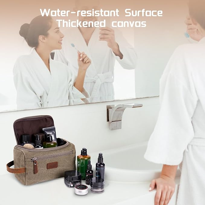 Travel Toiletry Bag for Men, Large Water-resistant Shaving Bag Toiletries Organizer, Canvas Dopp Kit, Multi-functional and Stylish, Bathroom Dopp Kit Shaving, Ideal for Travel, Camping, Gym- Green