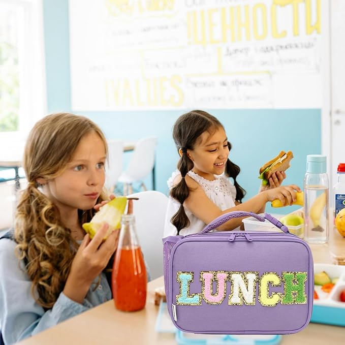 Insulated Lunch Box for School, Thermal Reusable Durable Freezable Lunch Bags for Kids Boys Girls Men Women - Small Soft Cooler Portable Lunch Tote Kit for Work Picnic Travel,Purple Alphabet