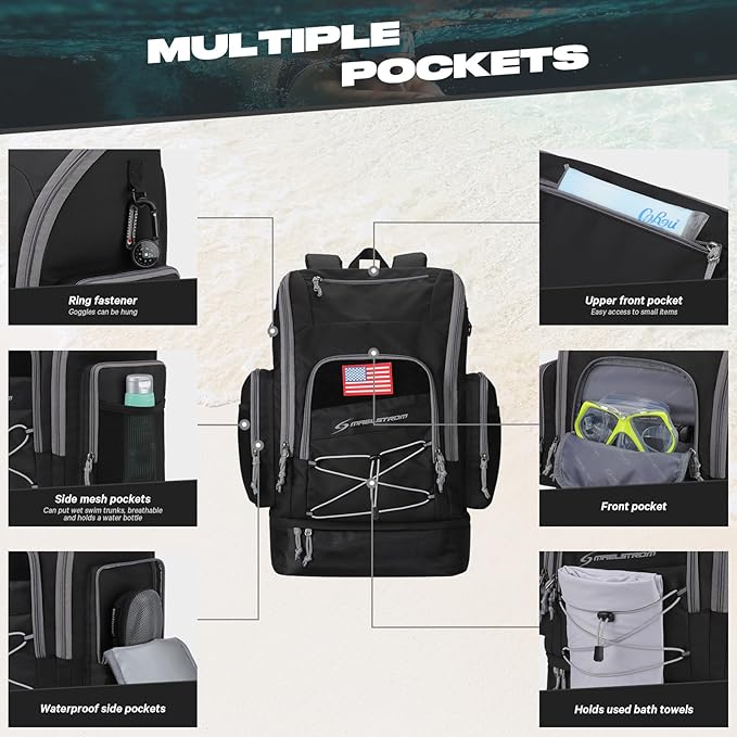 Maelstrom Swim Backpack,35L Swimming bag with Separate Shoes Compartment,Swim Gear Bag,Athlete Gym Rucksack for Men and Women