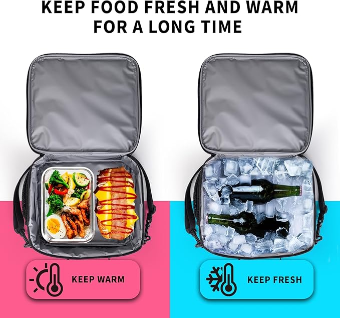 Fire Baseball Sport Pattern Lunch Bag Fire Sport Black Lunch Boxes for Women/Man Office Work Travel School Work Picnic Durable Reusable Insulated Large Lunch Tote Bag with Adjustable Shoulder Strap