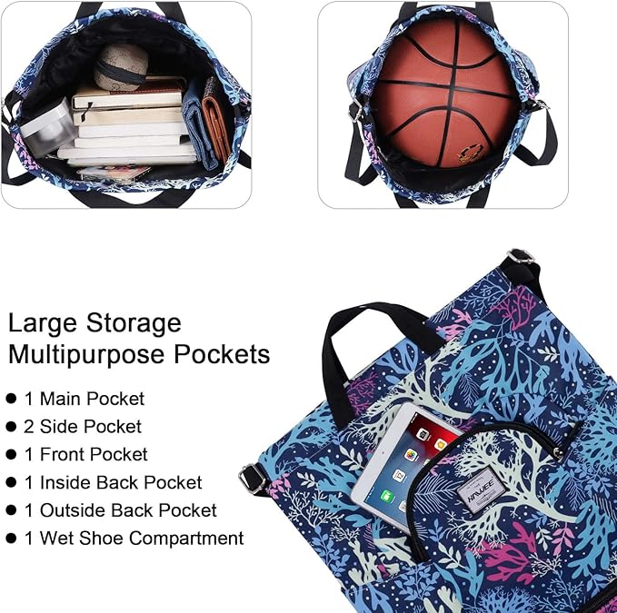 Dry Wet Drawstring Backpack with Shoe Compartment for Women Adjustable Gym Bag
