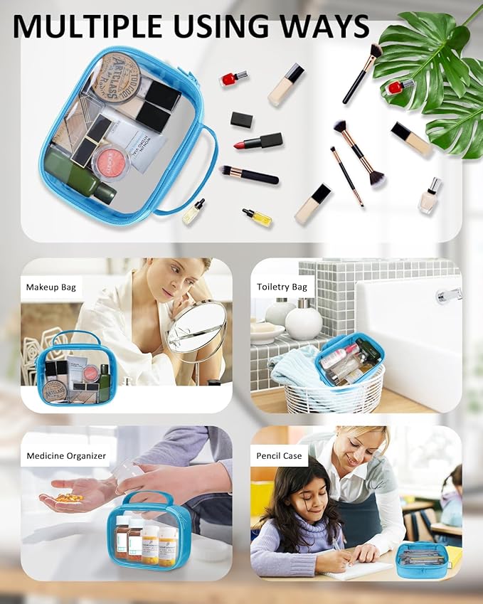 Moyad TSA Approved Clear Toiletry Bag, 1 Pack Quart Size 3-1-1 Liquids Pouch for Travel, Transparent Makeup & Cosmetic Organizer for Women Men, Blue
