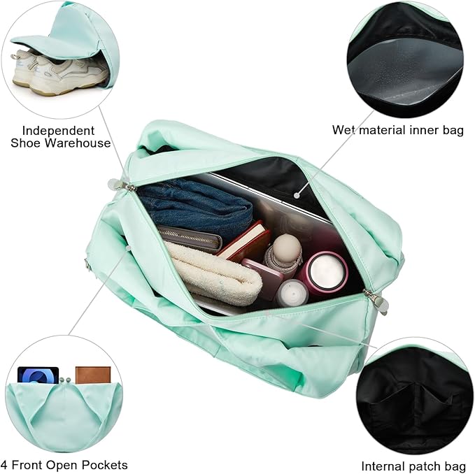 forestfish Yoga Gym Bag for Women with Shoes Compartment & Wet Dry Storage Pockets Lightweight Duffel Bag