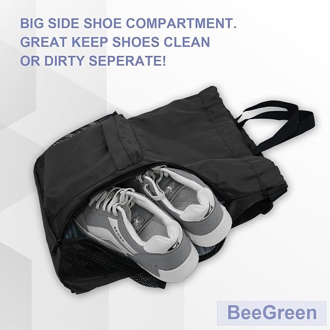 BeeGreen Drawstring Backpack Sports Gym Bag With Shoe Compartment and Two Water Bottle Holder …