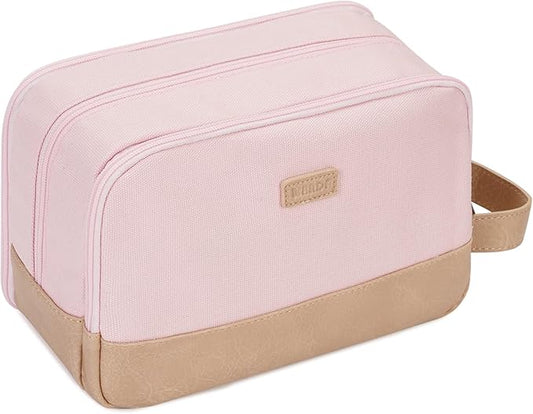WANDF Travel Toiletry Bag for Men Large Toiletries Shaving Bag Water Resistant Hanging Dopp Kit Travel Accessories Bag for Women Men (Pink)