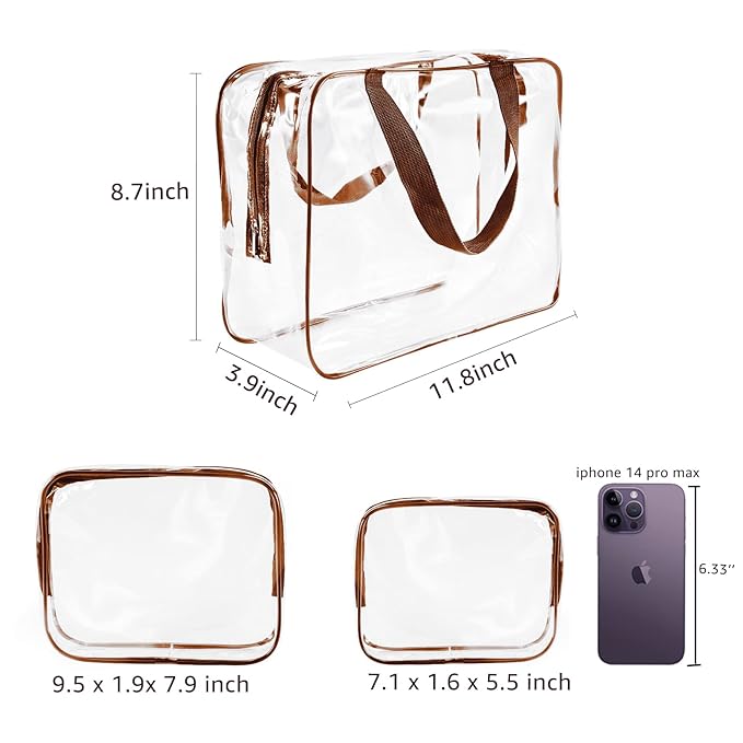 4Pcs Crystal Clear PVC Travel Toiletry Bag Kit for Women Men, Waterproof Vinyl Packing Organizer Storage Bags with Zipper Handle Straps, Cosmetic Pouch Carry on Airport Airline Compliant Bag Handbag