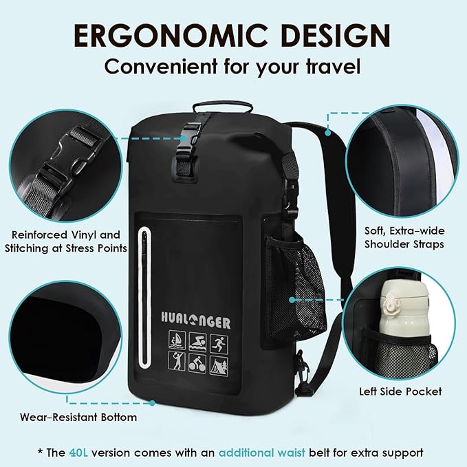 Waterproof Backpack 20L/30L/40L- Roll Top Closure Bag - Hiking Backpack - Lightweight Durable Floating Dry Bag with IPX8 Waterproof Phone Case