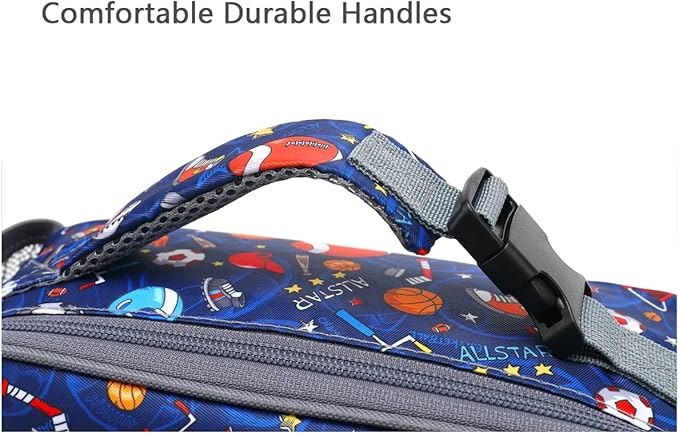 FlowFly Kids Lunch box with buckle Insulated Cooler Back to School Thermal Meal Tote Kit for Girls, Boys (Rugby)