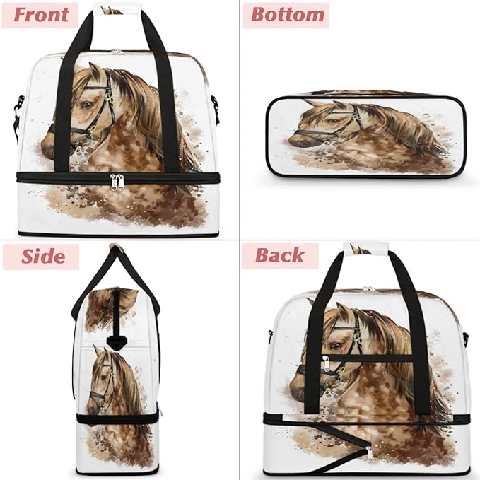 Horse Head Foldable Travel Duffel Bag, Expandable Sports Gym Bag with Shoes Compartment Weekender Overnight Totes Bags for Women Men