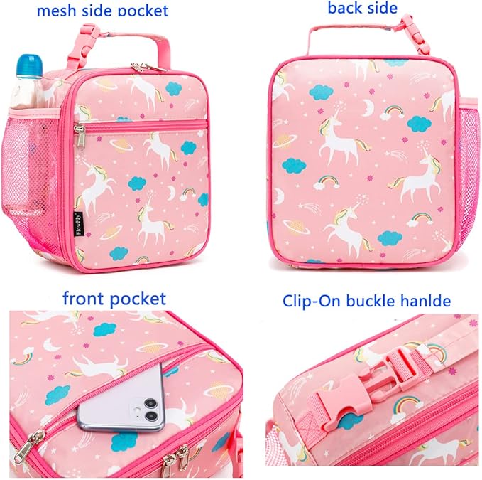 FlowFly Kids Lunch box Insulated Soft Bag Mini Cooler Back to School Thermal Meal Tote Kit for Girls, Boys, Unicorn