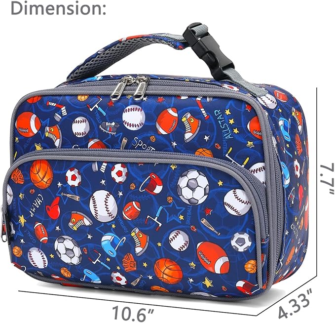 FlowFly Kids Lunch box with buckle Insulated Cooler Back to School Thermal Meal Tote Kit for Girls, Boys (Rugby)