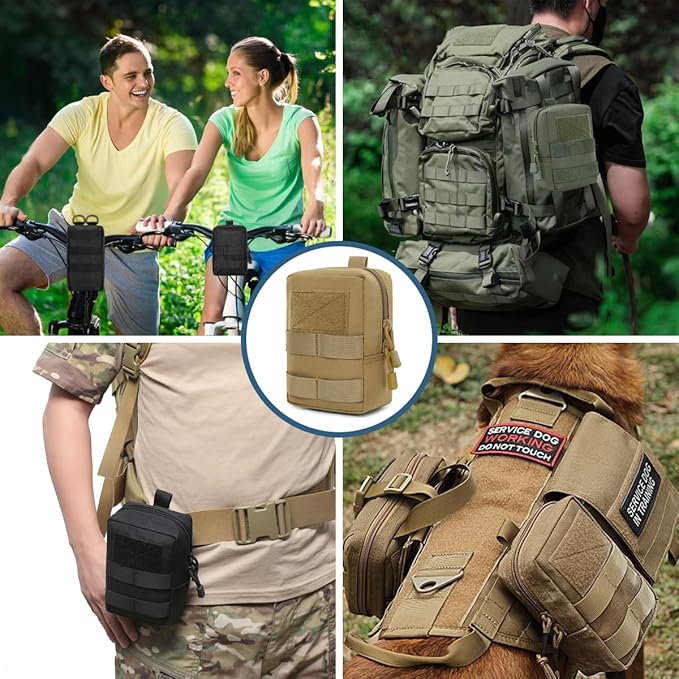 MUCHER 2 Pack Molle Pouches Tactical Pouches EDC Pouch Organizer Molle Bag Utility Pouch with 4 Carabiners for Outdoor Hiking Hunting Camping Training