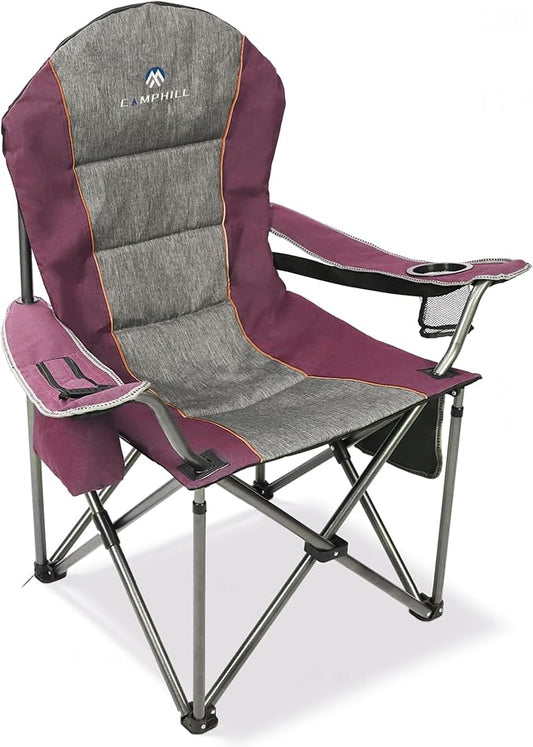 Folding Camping Chair:Oversized Portable Lawn Chairs for Adults,Outdoor Heavy Duty Padded Seats,Support 350 LBS,for Camp,Travel & Picnic