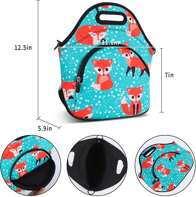 Violet Mist Neoprene Lunch Bag, Snow Fox, Unisex, Meal Holder, 12.6"L x 11.8"H x 6.14"W, Adjustable Shoulder Strap, Easy to Clean, BPA-Free, Eco-Friendly