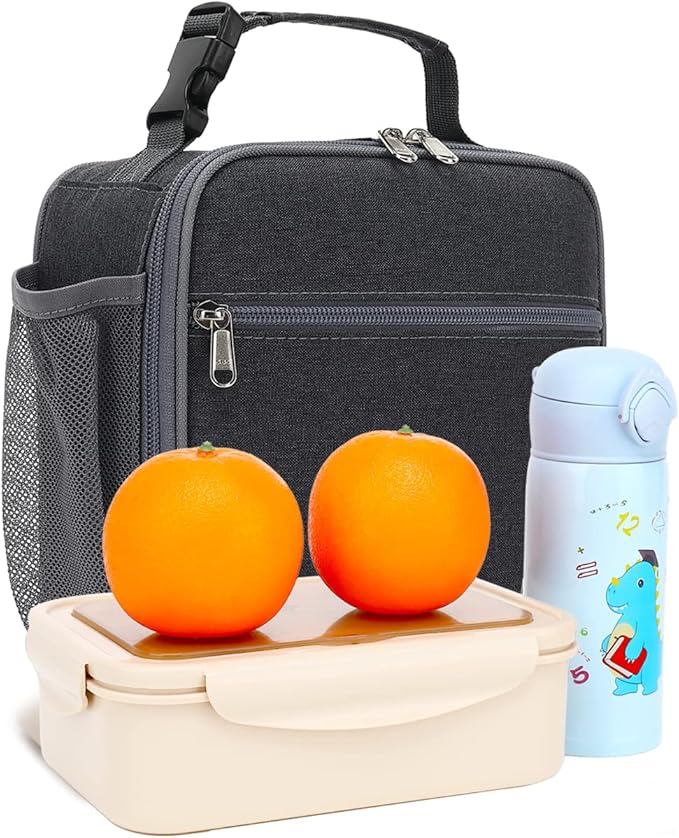 FlowFly Kids Lunch box Insulated Soft Bag Mini Cooler Back to School Thermal Meal Tote Kit for Girls, Boys, Dark