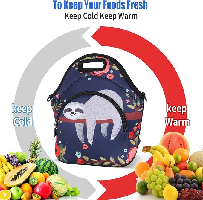 Violet Mist Neoprene Insutated Lunch Bag with Pocket Shoulder for Women Cute Animal Cartoon Lunch Box Resuable Waterproof LunchBag Tote with Zipper Food Container Gift for Men Adult Work Picnic Travel
